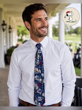 Peanuts Snoopy Golf Silk Novelty Tie Charlie Brown Tee Time
